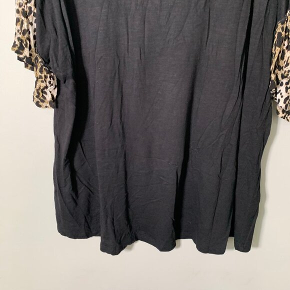 NEW Life Style Woman black and cheetah mixed print super soft shirt top - Picture 4 of 8